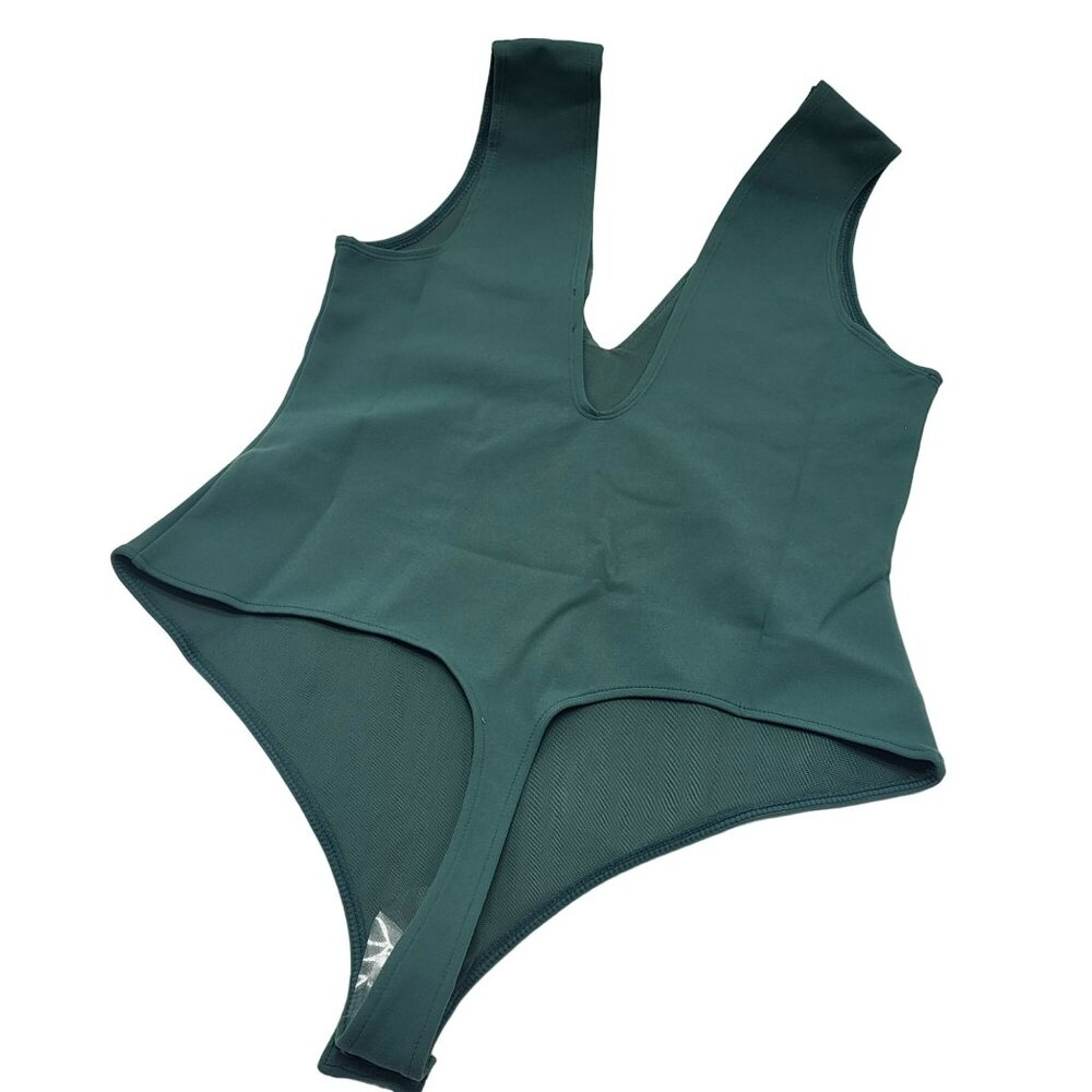 Free People Keep It Sleek Bodysuit Thong Sleeveless Women's L Forest Road Green - Picture 3 of 16
